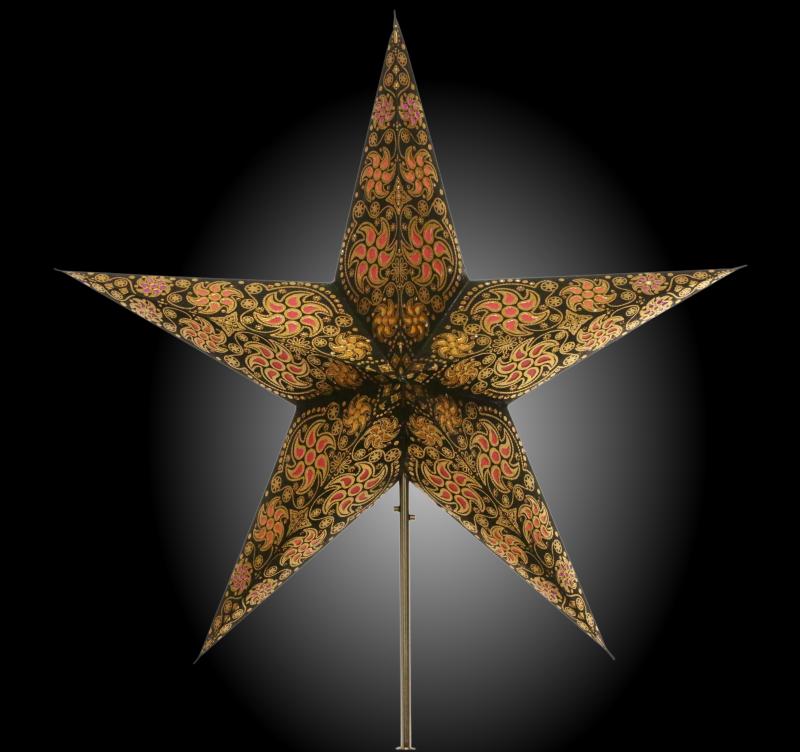 Madras schwarz Glitter  - Faltbarer Leuchtstern, Weihnachtsstern aus Papier mit 5 Zacken, 60 cm